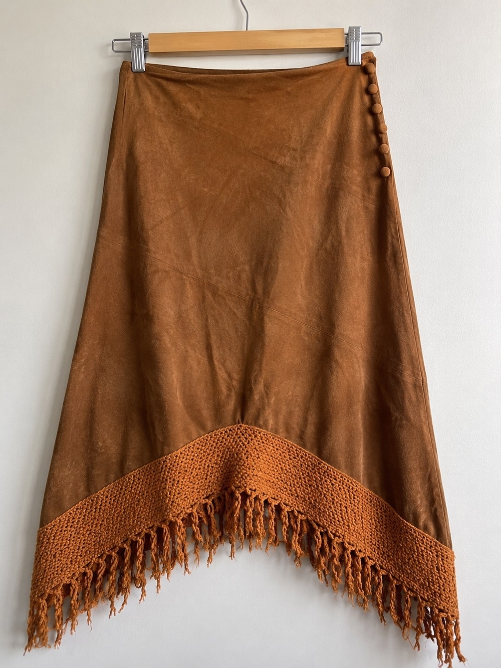 Maje Paris Genuine Suede Fringe Midi Skirt